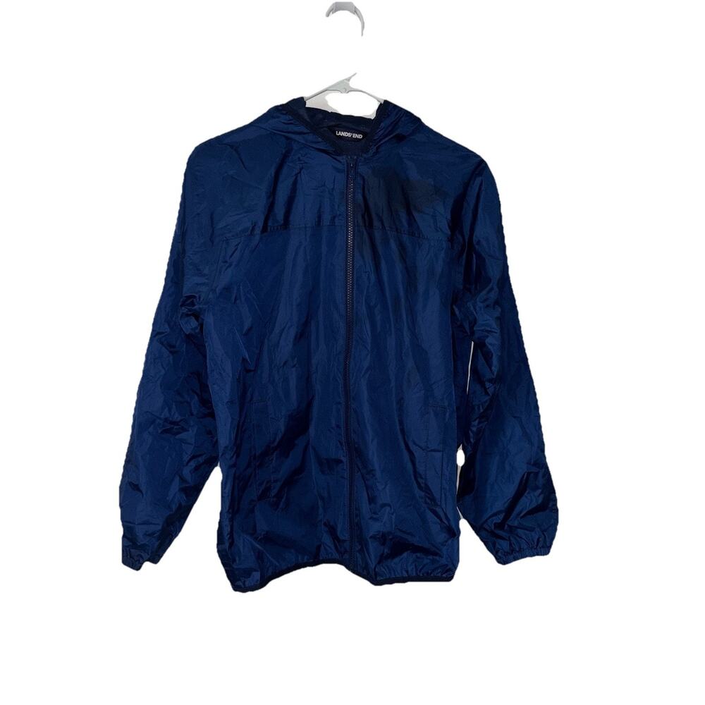 Lands End Youth Jacket 14/16 Deep Sea Navy Unisex‎ Packable Windbreaker